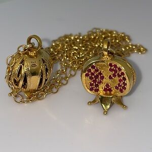 Solid 14K Gold Ben Zion David Pomegranate Natural Ruby Lariat Necklace Yemeni
